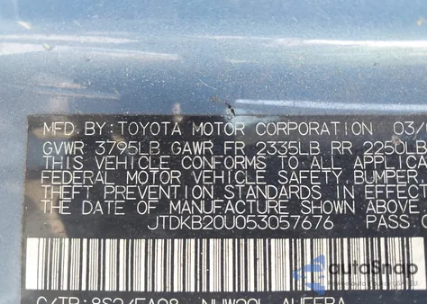 2005 Toyota Prius from USA, damaged, VIN JTDKB20U053057676